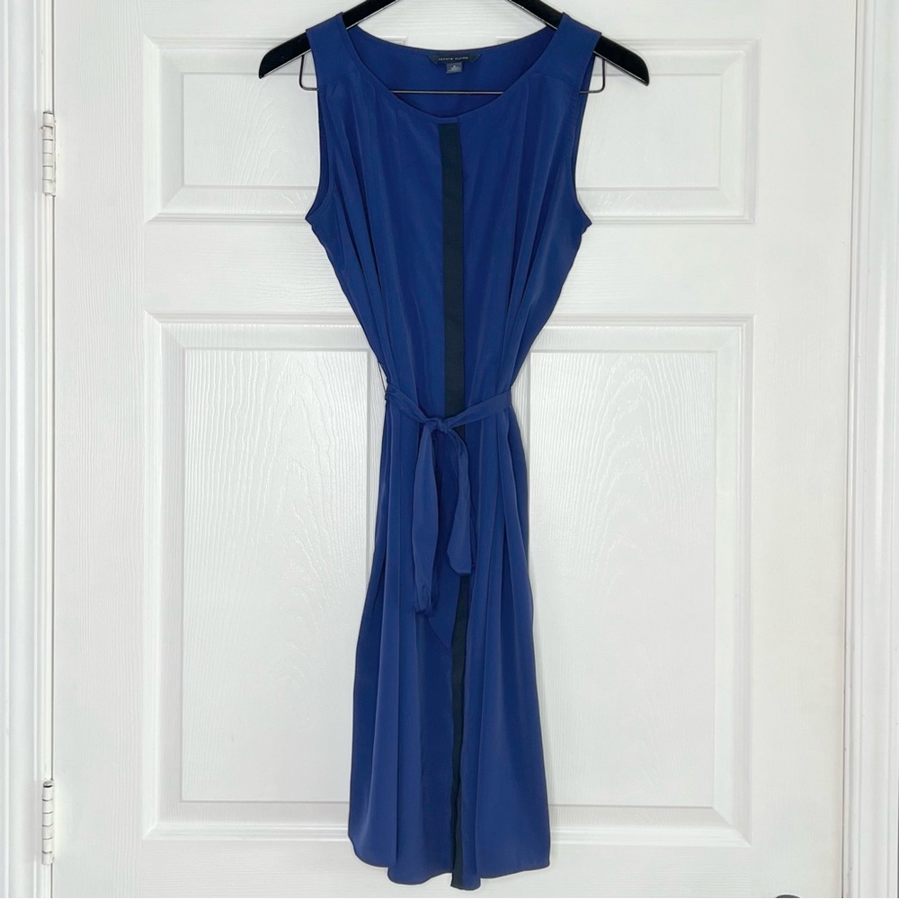Tommy Hilfiger sleeveless blue black belted button lightweight dress size M